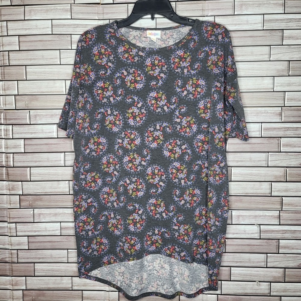 LuLaRoe Perfect Tunic Women's Size XXS Tee Short Sleeve Shirt Grey Floral Print